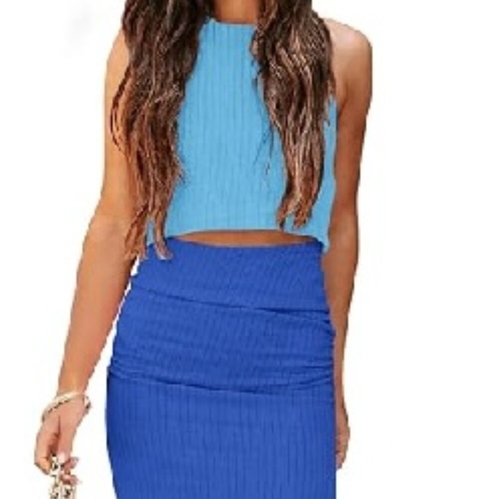 PRETTYGARDEN Women's 2 Piece Summer Outfits Tank Tops Bodycon Mid Skirt, M, NEW